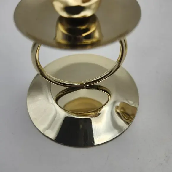 Gold Tone Metal Ring Taper Candle Holders Pair Modern Minimalist Round Base - Picture 6 of 8